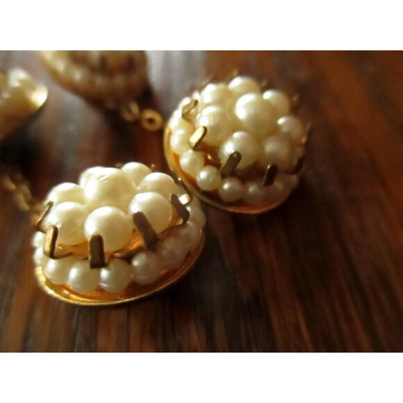 Vintage Pearl Cluster Cufflinks With Gold-Tone Chain Links For Formal Wear - Picture 2 of 4